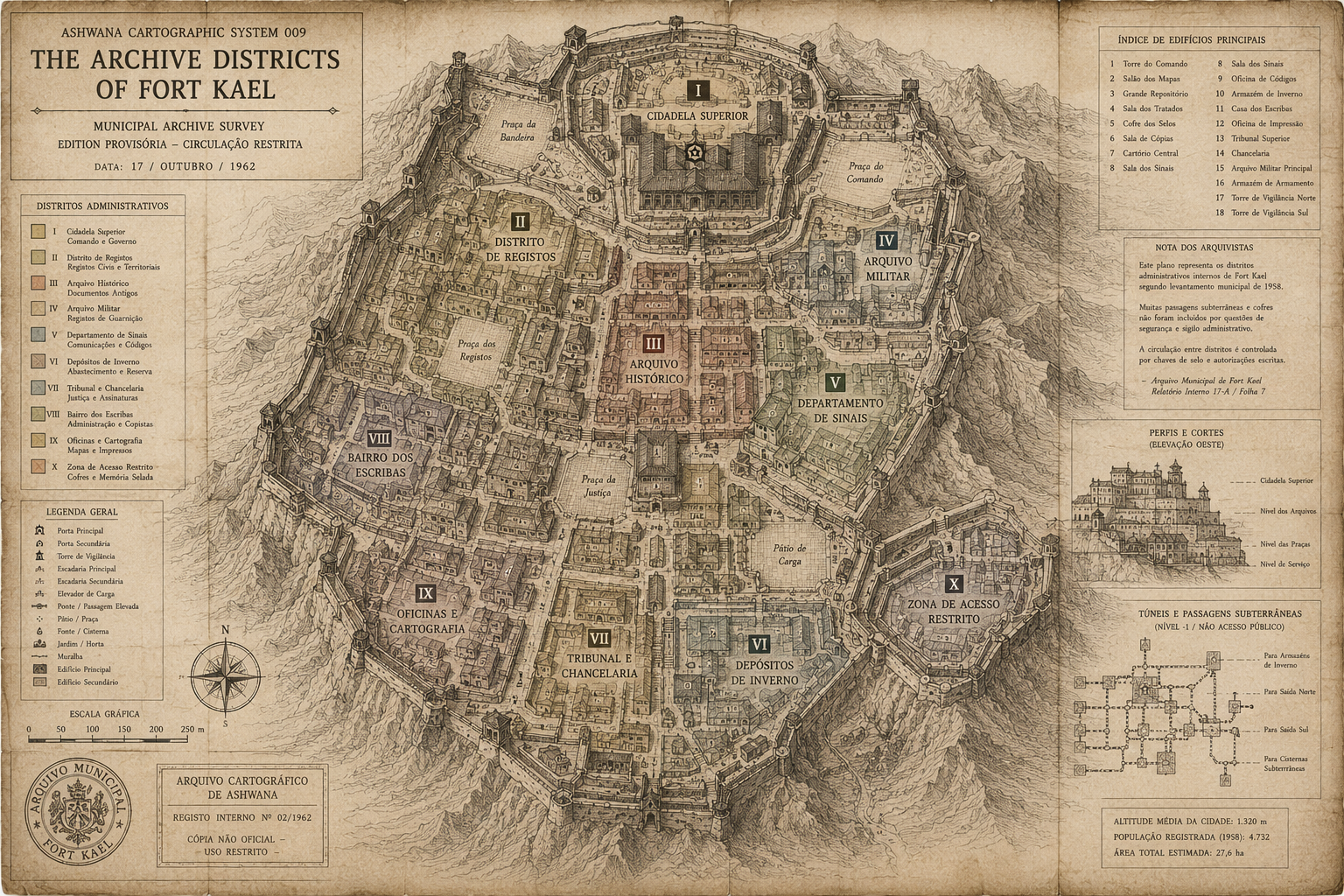 Mountain routes map of Ashwana — route network around Fort Kael in The Fractured Elden