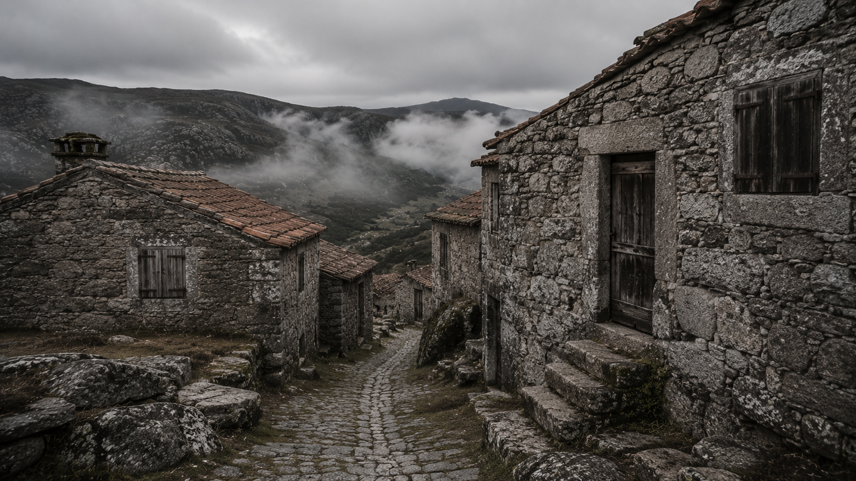 Authentic Portuguese mountain village granite streets